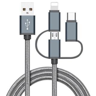 High Speed Nylon Braided Fast Charging 3 in 1 USB Charger Cable for iPhone Android Type C Mobile Phones