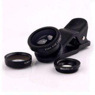 3 in 1 Mobile Phone Camera Lens Kit 180 Degree Fish Eye Lens + 2 in 1 Micro Lens + Wide Angle Lens