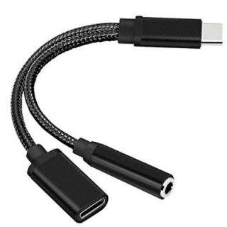 2 in 1 Nylon Braided USB 3.1 Type-C Charger and 3.5 mm Audio Headphone Jack Adapter Cable Converter