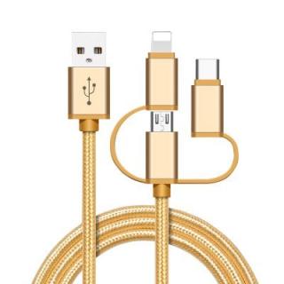 High Speed Nylon Braided Fast Charging 3 in 1 USB Charger Cable for iPhone Android Type C Mobile Phones