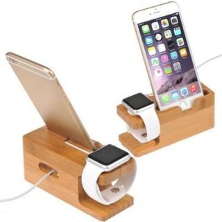 Wooden Charging Dock Station Holder Stand Desktop Bracket for Apple Watch IPhone