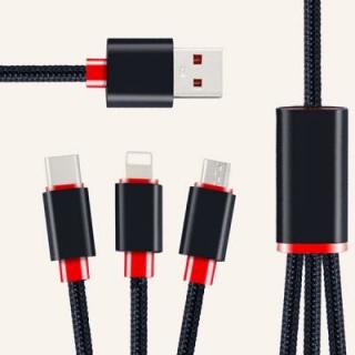 Nylon 3-in-1 8 Pin Micro USB Type-C Charging Cable 120cm