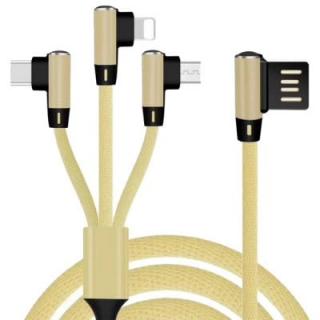 Nylon 3-in-1 8 Pin Micro USB Type-C Charging Cable Cord