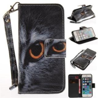 Cover Case for IPhone 5 5S SE Half A Face of A Cat PU+TPU Leather with Stand and Card Slots Magnetic Closure