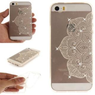 Half of White Flowers Soft Clear IMD TPU Phone Casing Mobile Smartphone Cover Shell Case for iPhone 5/5S/SE