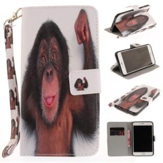 Cover Case for IPhone 6 6S Monkey PU+TPU Leather with Stand and Card Slots Magnetic Closure