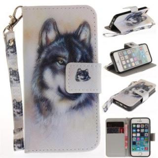 Cover Case for IPhone 5 5S SE Wolf PU+TPU Leather with Stand and Card Slots Magnetic Closure