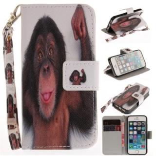 Cover Case for IPhone 5 5S SE Monkey PU+TPU Leather with Stand and Card Slots Magnetic Closure