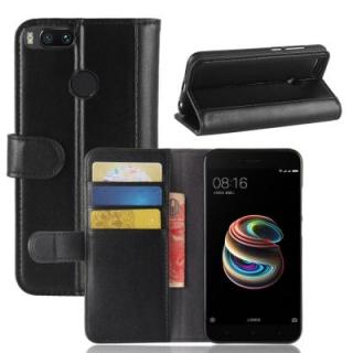 Solid Color Real Cow Leather Wallet Style Front Buckle Flip Case with Card Slots for Xiaomi Mi A1