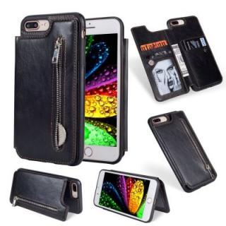 Leather Business Case for iPhone 7 Plus / 8 Plus Zipper Handbag Wallet Flip Cover