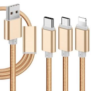 Micro USB / Type-C / 8 Pin 3 in 1 Fast Charging Data Cable 120cm