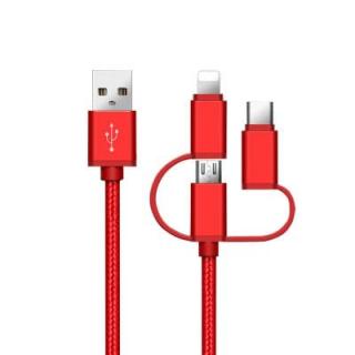 Manufacturer Multi-Function Nylon Braided Type-C + Micro USB + 8 Pin 3 in 1 Usb Data Cable for iPhone Android
