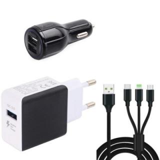 QC 3.0 Fast Charger +Quick Car Charger + 3 in 1 USB Data Charging Cable