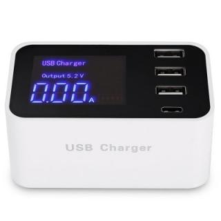 3 USB Ports + Type-C Smart  Display Screen Charger