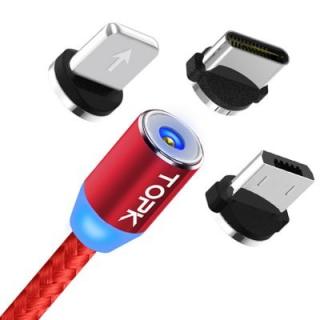 TOPK Magnetic 3 in 1 Micro USB / Type-C / 8 Pin Cable 100cm