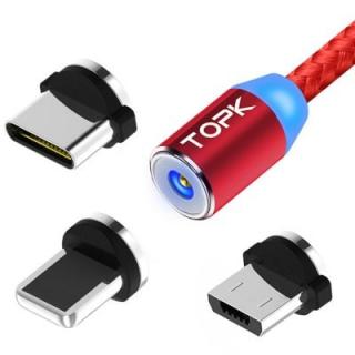 TOPK Magnetic 3 in 1 Multifunctional Micro USB / Type-C / 8 Pin Cable 100cm