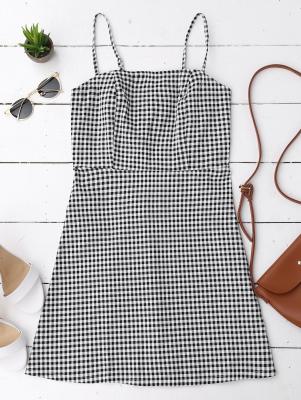 Back Zipper Checked Slip Mini Dress