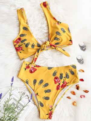 Printed Knotted High Cut Bikini