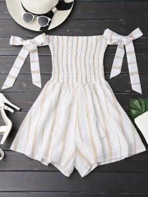 Self Tie Strapless Striped Romper