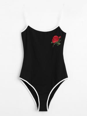 Contrasting Rose Embroidered Patches Bodysuit