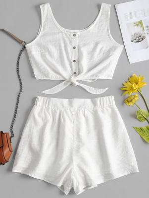 Sleeveless Button Up Crop Top and Shorts Set