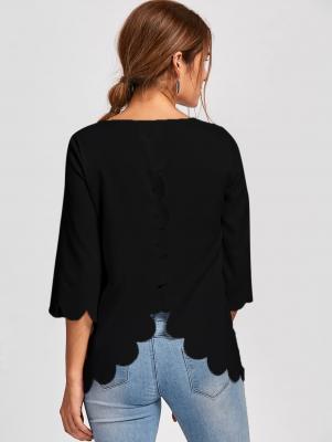 Button Detail Scalloped Edge Blouse