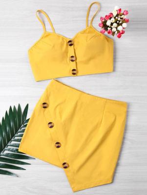 Buttoned Crop Top And Mini Skirt Set