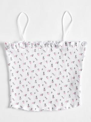 Floral Print Ribbed Cami Crop Top