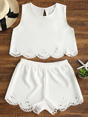 Sleeveless Laser Cut Top and Shorts Set