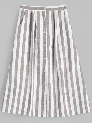 High Waist Button Up Striped Skirt