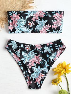 High Cut Floral Bandeau Bikini Set