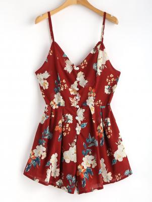 Floral Print Cami Buttoned Playsuit