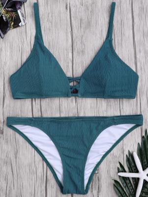 Criss Cross Spaghetti Strap Texture Bikini Set