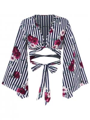 Floral Striped Wrap Blouse