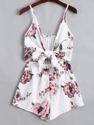 Floral Print Plunge Cami Romper