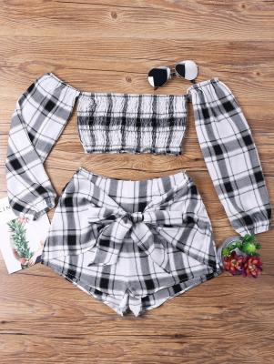 Tartan Plaid Crop Top and Shorts Set