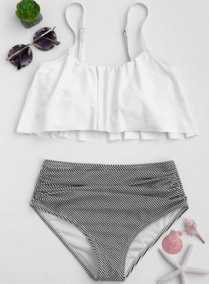 Stripe Panel High Waisted Bikini Set