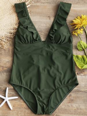 Ruffles Back Lace Up One Piece Swimsuit