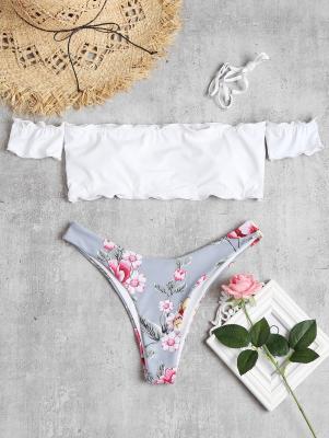 Floral Lettuce Off Shoulder Bikini