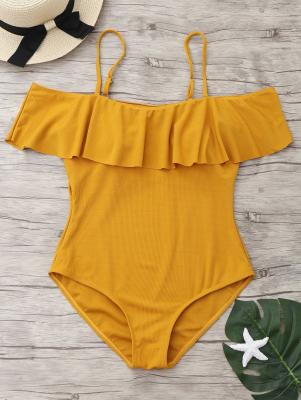 Ribbed Knit Flounce One Piece Swimsuit