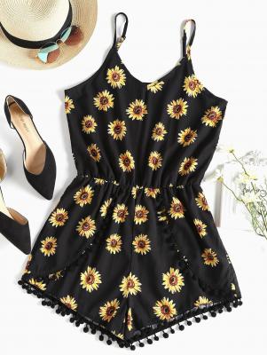 Pompom Sunflower Cami Cute Romper