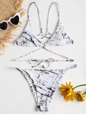 Marble Print String Bikini Set