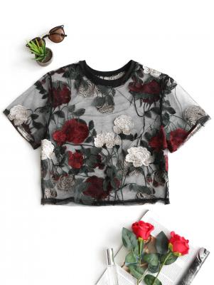 Floral Sheer Crop Mesh Blouse