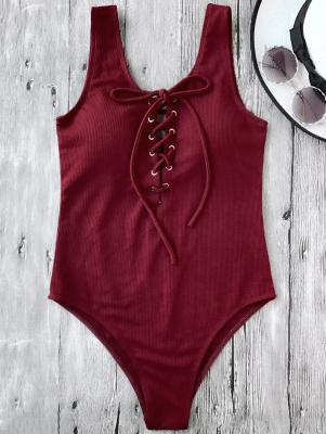 Textured Padded Lace Up One Piece Swimsuit