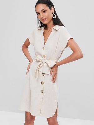 Slit Button Up Shirt Dress