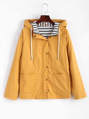 Stripes Panel Snap Button Hooded Jacket