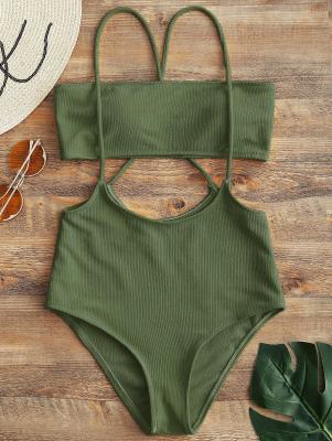 Bandeau Top and High Waisted Slip Bikini Bottoms