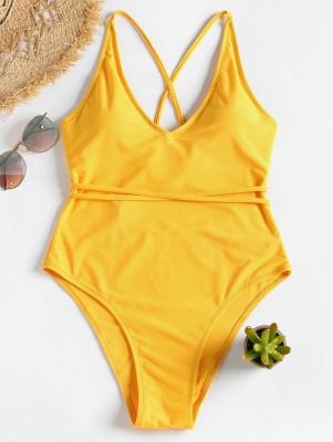 Self Tie Cross Back High Cut Swimsuit