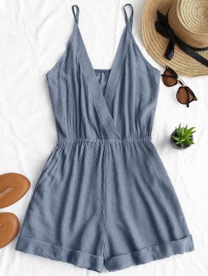 Rolled Up Hem Cross Front Romper