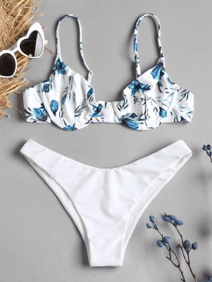 Flower Print High Cut Contrast Bikini